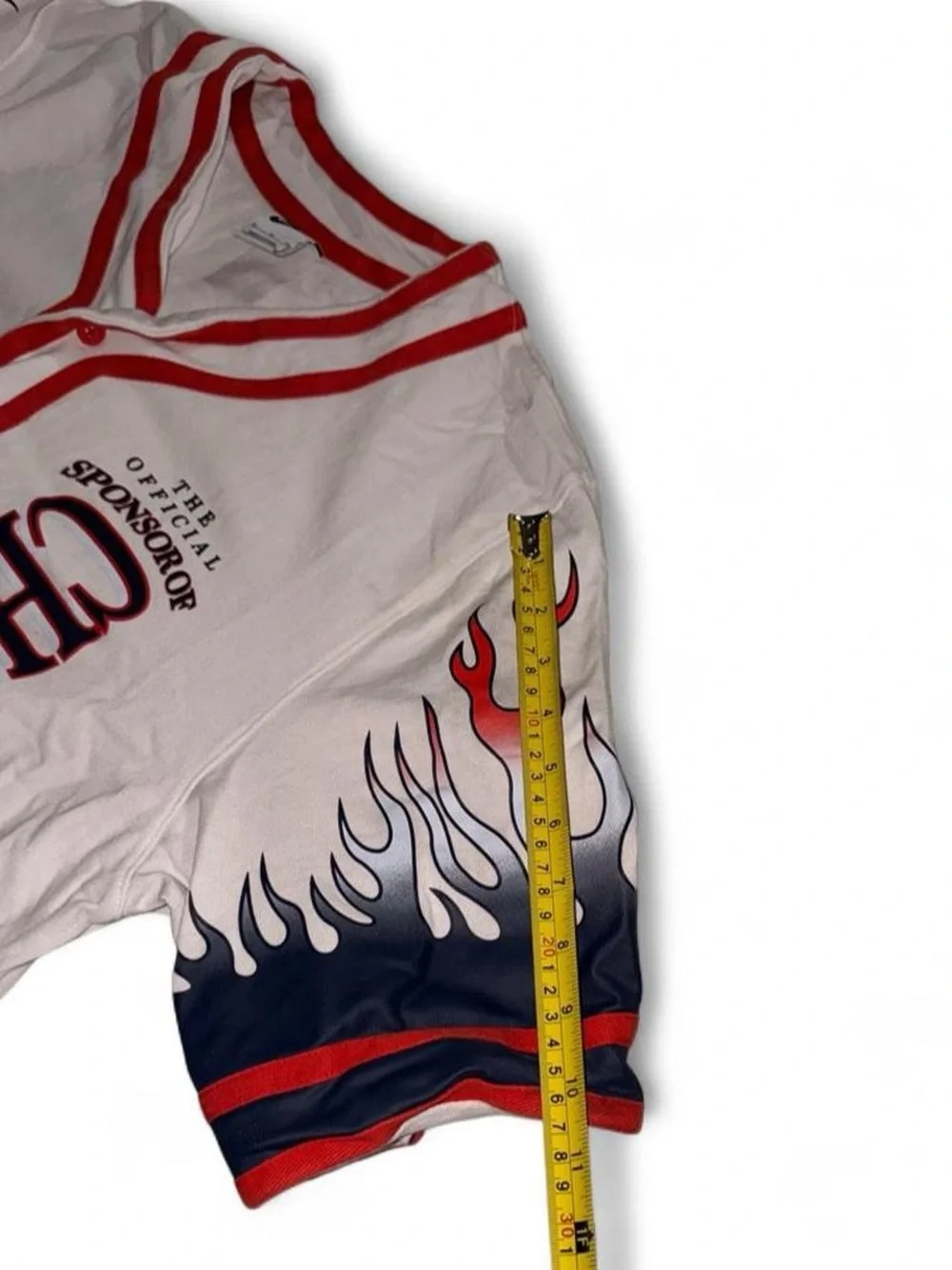 Nike White Red & Navy Flame-Detail Button-Up Jersey